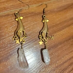 Gold and Clear Crystal Hand Earrings
